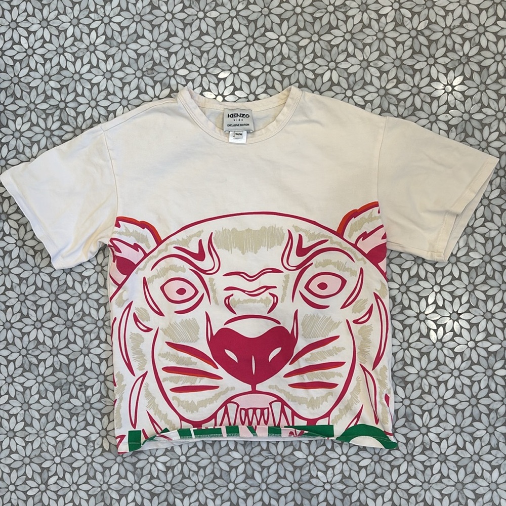 Unisex Kid's Kenzo Kids Tiger Face S/S Tshirt in‎ Off White, Size 10A/140